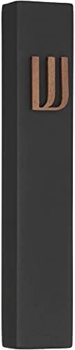 A&S Mezuzot Modern Concrete Mezuzah Case with Scroll, Easy Peel and Stick Mezuza (Black+ Wood Shin, 9 Inches)