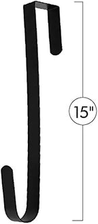 RN'D Over Door Wreath Hanger Hook - Thin Metal Overdoor Wreath Holder Seasonal Hanger Hooks for Front or Back Door (Black, 15")