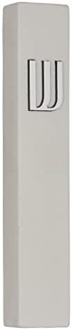 A&S Mezuzot Modern Concrete Mezuzah Case with Scroll, Easy Peel and Stick Mezuza (Grey+ Silver Shin, 11 Inches)