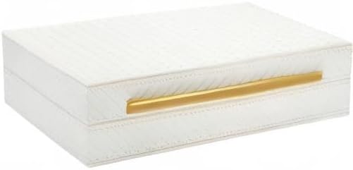 Kingflux White Wooden Keepsake Box With Faux Leather and Brushed Gold Handle, Gift and Storage Box for Vanity, Coffee Table, Shelf, Cosmetic, Jewelry Organizer
