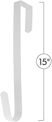 RN'D Over Door Wreath Hanger Hook - Thin Metal Overdoor Wreath Holder Seasonal Hanger Hooks for Front or Back Door (White, 15")