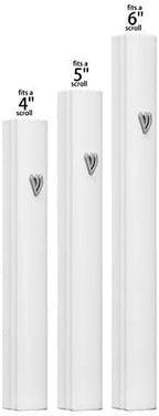 A&S Mezuzot Alumium Mezuzah Case in Silver Shin Design Weatherproof Door Mezuza Judaica Art for Home Blessing (White, 7 Inches)
