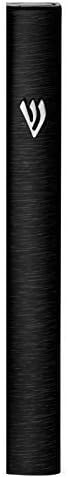 A&S Mezuzot Aluminum Mezuzah Case with 3D Painted Shin Design Easy Peel and Stick Judaica Door Mezuzah for Parchment Scroll (Black, 6 Inches)