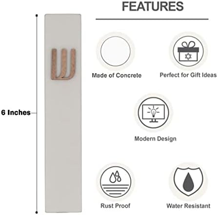 A&S Mezuzot Modern Concrete Mezuzah Case with Scroll, Easy Peel and Stick Mezuza (Grey+ Wood Shin, 6 Inches)