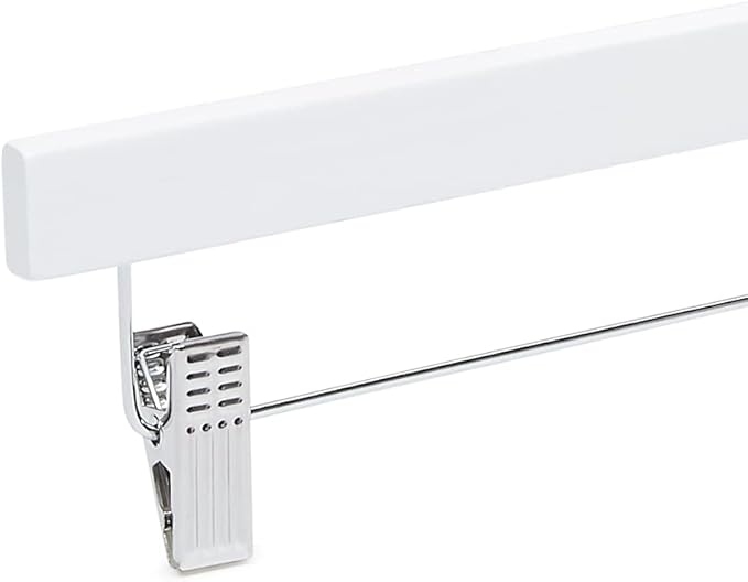 Amazon Basics Durable Wooden Pants and Skirt Hangers with Clips,Closet Organizer,White,(Pack of 60)