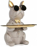 Modern Decor Resin Gray Bulldog Tray Statue Tray Storage Key Holder Candy Jewelry Earrings Tray Suitable for Home Decor Modern Art Dining Table Decor Office Small Object Tray (Gray)