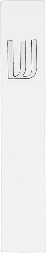 A&S Mezuzot Modern Concrete Mezuzah Case with Scroll, Easy Peel and Stick Mezuza (White+ Silver Shin, 5 Inches)