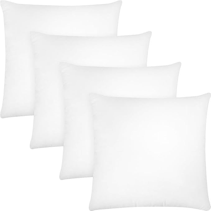 Covers & All Throw Pillow Inserts Only Pack of 4, Durable Soft Square 20 x 20 Inches 65 GSM Non-Woven Fabric with 15D Silicon Fiber Filling, Universal uses for Home Decor Office Indoor Outdoor