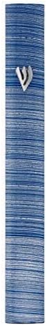 A&S Mezuzot Aluminum Mezuzah Case with 3D Painted Shin Design Easy Peel and Stick Judaica Door Mezuzah for Parchment Scroll (Blue/White, 6 Inches)