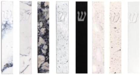 A&S Mezuzot Quartz Mezuzah Case with Engraved Shin Design Easy Peel and Stick Judaica Door Mezuza (White Speckled, 6 Inches)