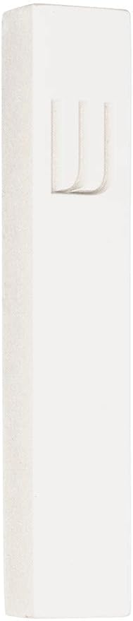 A&S Mezuzot Modern Concrete Mezuzah Case with Scroll, Easy Peel and Stick Mezuza (White+ Engraved Shin, 6 Inches)