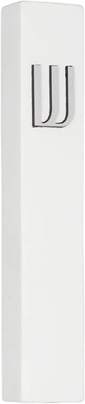 A&S Mezuzot Modern Concrete Mezuzah Case with Scroll, Easy Peel and Stick Mezuza (White+ Silver Shin, 6 Inches)