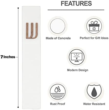 A&S Mezuzot Modern Concrete Mezuzah Case with Scroll, Easy Peel and Stick Mezuza (White+ Wood Shin, 7 Inches)