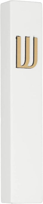 A&S Mezuzot Modern Concrete Mezuzah Case with Scroll, Easy Peel and Stick Mezuza (White+ Gold Shin, 9 Inches)
