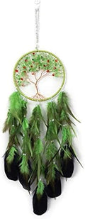 Pretty Jolly Green Tree of Life Dream Catcher Wall Decor with Healing Crystal Stone Handmade Feather Dream Catchers Decoration Wall Hanging Bedroom Living Room Wedding Party Home Decor-25.6"