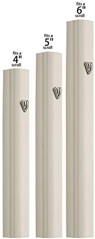 A&S Mezuzot Alumium Mezuzah Case in Silver Shin Design Weatherproof Door Mezuza Judaica Art for Home Blessing (Ivory, 5 Inches)