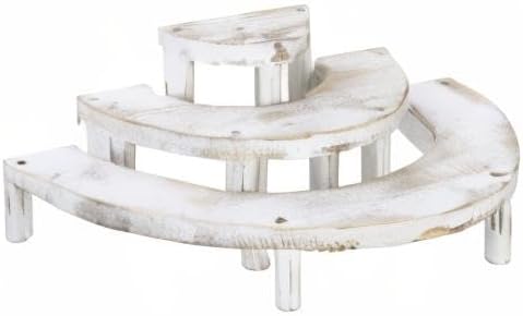 MyGift 3 Tier Wooden Display Riser Stand, Cupcake Stand & Perfume Organizer, Rustic Whitewashed Tiered Display Shelf for Desserts, Nail Polish, Makeup, Plants & Collectibles