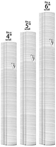 A&S Mezuzot Aluminum Mezuzah Case with 3D Painted Shin Design Easy Peel and Stick Judaica Door Mezuzah for Parchment Scroll (Grey/White, 6 Inches)