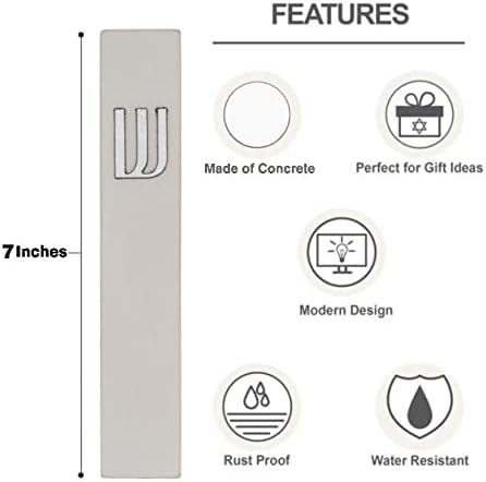 A&S Mezuzot Modern Concrete Mezuzah Case with Scroll, Easy Peel and Stick Mezuza (Grey+ Silver Shin, 7 Inches)