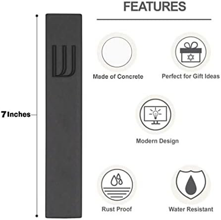 A&S Mezuzot Modern Concrete Mezuzah Case with Scroll, Easy Peel and Stick Mezuza (Black+ Engraved Shin, 7 Inches)