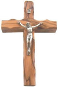 Holy Land Market Olive wood Cross Crucifix from Bethlehem with a Certificate and Lord prayer card (5 Inches)