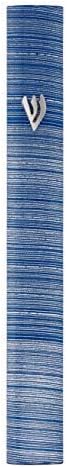 Aluminum Mezuzah Case with 3D Painted Shin Design Easy Peel and Stick Judaica Door Mezuza for Parchment Scroll (Blue/White, 7 Inches)