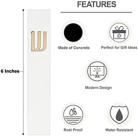 A&S Mezuzot Modern Concrete Mezuzah Case with Scroll, Easy Peel and Stick Mezuza (White+ Gold Shin, 6 Inches)