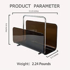 Magazine Holder, Brown Clear Acrylic with Stainless Steel Handle, Tabletop Display Stand