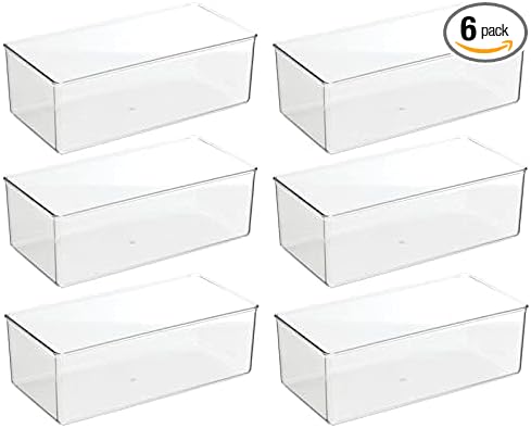 mDesign Long Plastic Drawer Organizer Box, Storage Organizer Bin Container; For Closets, Bedrooms, Use for Leggings, Socks, Ties, Jewelry, Accessories - Lumiere Collection - 6 Pack - Clear