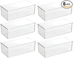 mDesign Long Plastic Drawer Organizer Box, Storage Organizer Bin Container; For Closets, Bedrooms, Use for Leggings, Socks, Ties, Jewelry, Accessories - Lumiere Collection - 6 Pack - Clear