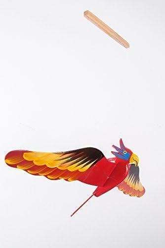 WitnyStore 18" Red Yellow Cockatoo Wooden Flying Bird Mobile Kinetic Hanging Sculpture for Adult Collectors Handcrafted Room Decoration Display Art Dynamic Overhead Ornament