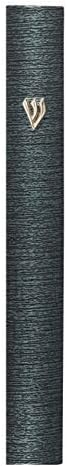 A&S Mezuzot Aluminum Mezuzah Case with 3D Painted Shin Design Easy Peel and Stick Judaica Door Mezuza for Parchment Scroll (Metallic Blue/Black, 5 Inches)