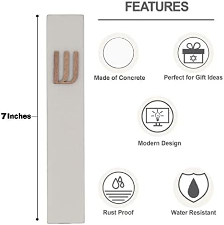 A&S Mezuzot Modern Concrete Mezuzah Case with Scroll, Easy Peel and Stick Mezuza (Grey+ Wood Shin, 7 Inches)