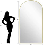 Dewfig Arched Full Length Mirror, 81"x41" Large Floor Mirror with Stand, Oversized Full Body Mirrors for Leaning or Hanging, Wall Mounted Mirrors for Bedroom, Living Room,Dressing Room, Gold