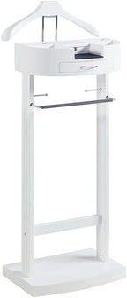 White Valet Stand For Women, Suit Valet Stand For Mens, Clothing Valet Stand Suit , With Drawer Wood Suit Valet Rack, Freestanding Contour Hanger Trouser Shoe Rack Tie & Belt Stand Organizer Organizer