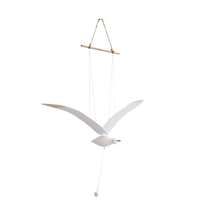 Soaring Seagulls Hanging Mobile Wing Wood Flying Seagull Decor Ceiling Pendant Home Nautical Wall Decoration Easy to Use White
