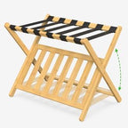 Luggage Rack for Guest Room, Wide Suitcase Stand with Storage Shelf, Folding Luggage Stand Holder for Bedroom Hotel, Bamboo Luggage Rack for Suitcases (Unassembled - 1 Pack Natural)