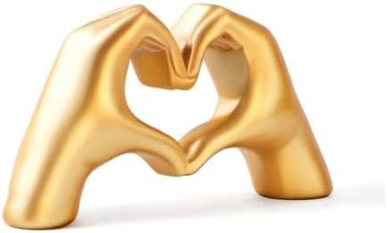 Gold Gesture Heart Hands Statue,Heart Sculpture Decoration, Modern Heart Shaped Love Finger Home Decor, Abstract Art Sculpture Home Wedding Decoration,Shelf Decor.(Gold)