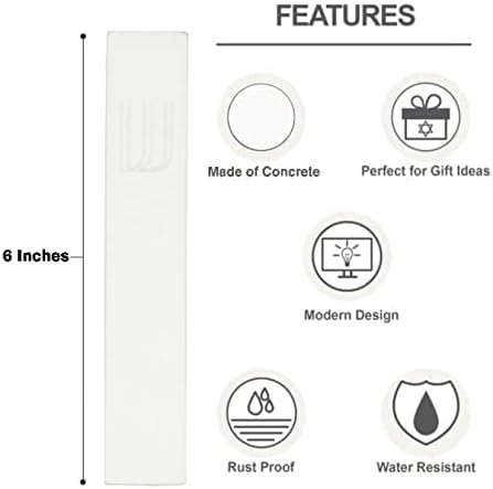 A&S Mezuzot Modern Concrete Mezuzah Case with Scroll, Easy Peel and Stick Mezuza (White+ Engraved Shin, 6 Inches)