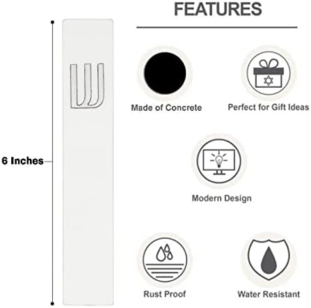 A&S Mezuzot Modern Concrete Mezuzah Case with Scroll, Easy Peel and Stick Mezuza (White+ Silver Shin, 6 Inches)