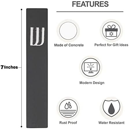 A&S Mezuzot Modern Concrete Mezuzah Case with Scroll, Easy Peel and Stick Mezuza (Black+ Silver Shin, 7 Inches)
