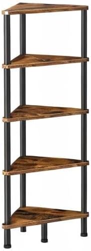 HOOBRO Corner Shelf Stand, Industrial 5-Tier Corner Bookshelf with Metal Frame, Plant Display Shelf, Small Bookcase for Small Spaces, Bedroom, Living Room, Rustic Brown BF33CJ01