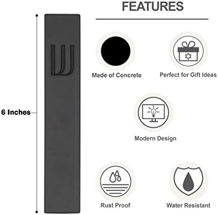 A&S Mezuzot Modern Concrete Mezuzah Case with Scroll, Easy Peel and Stick Mezuza (Black+ Engraved Shin, 6 Inches)