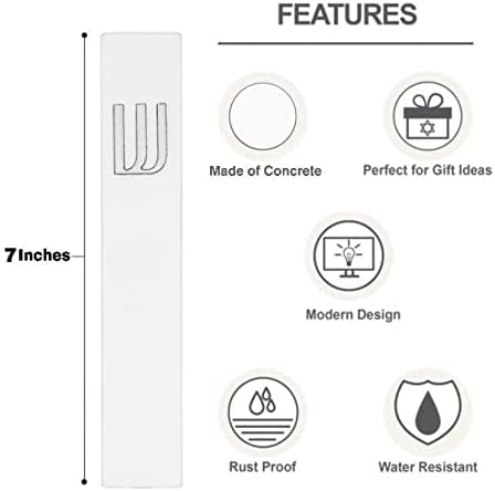 A&S Mezuzot Modern Concrete Mezuzah Case with Scroll, Easy Peel and Stick Mezuza (White+ Silver Shin, 7 Inches)