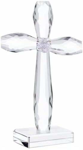 YWHL Crystal Standing Cross Decor, Religious Easter Gifts for Women Men, Handmade Glass Holy Cross Collectible Figurines for Home Decoration, Christmas Decoration for Pary