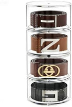 FEMELI Belt Organizer, Acrylic Belt Storage Holder for Closet & Drawer, 4-Layer Stackable Display Case for Belts, Watches, Jewelry and Ties