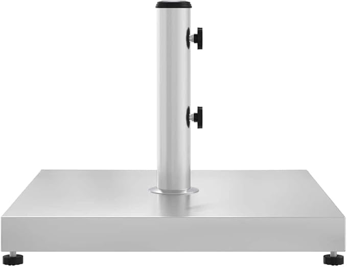 Stainless Steel Concrete Filled Umbrella Base, 61.7 lb Square Parasol Stand with Tightening Knob, Fits 1.3", 1.5", 1.9" Poles, 3 Adaptors Included