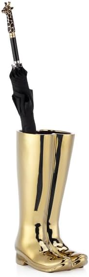 Z Gallerie Boot Umbrella Stand, Gold Metallic Dual-Boot Silhouette Ceramic Floor Umbrella Holder for Entryway Decor
