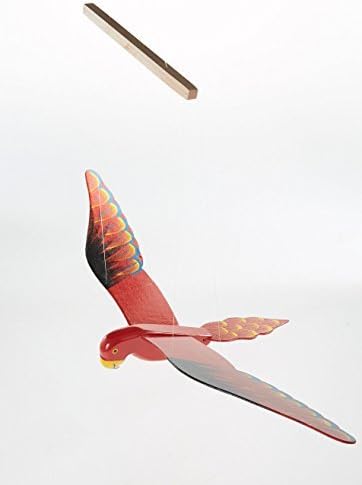WitnyStore 24" Red Parrot Wooden Flying Bird Mobile Kinetic Hanging Sculpture for Adult Collectors Handcrafted Room Decoration Display Art Dynamic Overhead Ornament