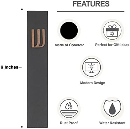A&S Mezuzot Modern Concrete Mezuzah Case with Scroll, Easy Peel and Stick Mezuza (Black+ Wood Shin, 6 Inches)
